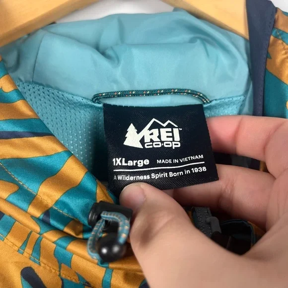 Rei Co-Op blue orange leaf trailmade rain jacket size 1x women’s - Picture 3 of 7